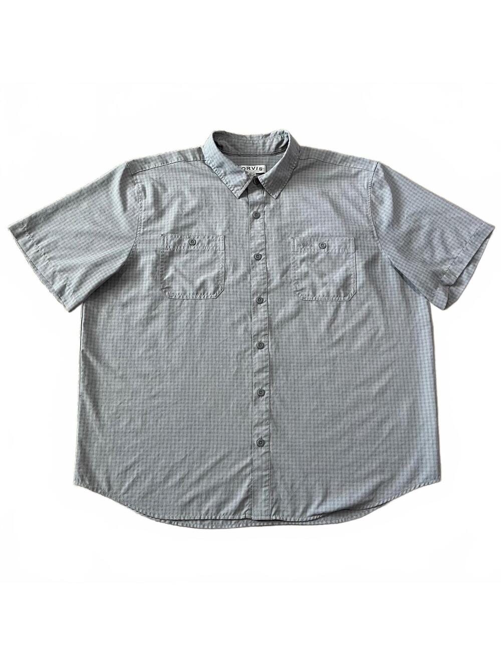 Orvis Mens Lightweight Short Sleeve Button Up Shirt Gray Plaid Size 2XL